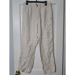 Caribbean Mens 100% Linen Coastal Beach Pants Beige Size tag 34x32 (32x31)